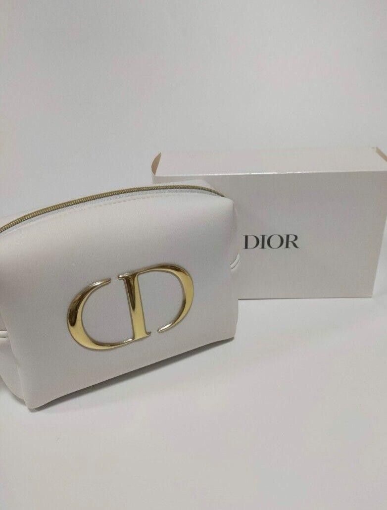 Primary image for Christian Dior White gold LOGO 10 × 15.5 × 5cm pouch Novelty Makeup Bag gift