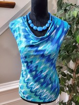 Sunny Leigh Women Blue Polyester Cowl Neck Sleeveless Casual Top Blouse Size PS - £17.18 GBP