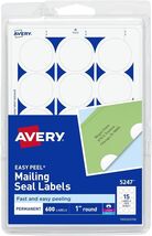 Avery Mailing Seals, 1&quot; Round Labels, White, 600 Printable Mailing Labels - $10.89