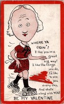 Valentine Greeting Girl Red Checker Dress On Roller Skates Postcard X13 - $6.95