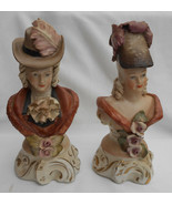2 Cordey figurines bust man woman victorian antique porcelain 7&quot; rare ca... - £106.42 GBP