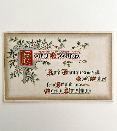 Hearty Greetings Christmas Holly Victorian Postcard 1900s Embossed PCBG11E Item image 2