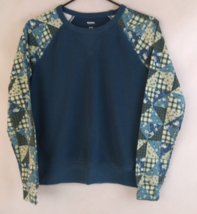 Sonoma Women&#39;s Blue Sweatshirt With Floral Patchwork Design Sleeves Size... - £10.64 GBP