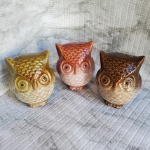 Ceramic Owls, set of 3, Decorative Accents, Fall Decor, orange green brown image 2