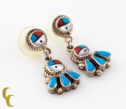 925 Sterling Silver Coral &amp; Turqouise Dangle Earrings - $2,709.05 MXN