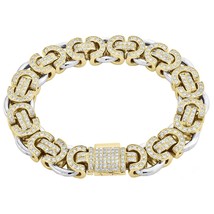 Solid 10K Two Tone Gold Fn Diamond Fancy Byzantine Link 13.50mm Bracelet 8.25 CT - £238.34 GBP
