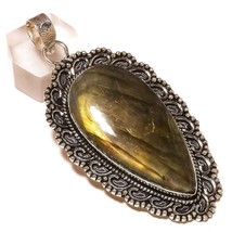 Shiny Labradorite Pear Extra Large Gemstone 925 Silver Overlay Handmade Pendant - £11.20 GBP