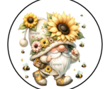 30 GNOME WITH SUNFLOWERS BEES ENVELOPE SEALS STICKERS LABELS TAGS 1.5&quot; R... - £5.98 GBP