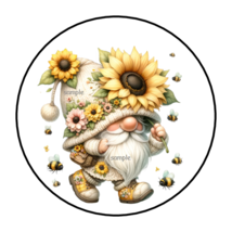 30 Gnome With Sunflowers Bees Envelope Seals Stickers Labels Tags 1.5&quot; Round - £5.88 GBP