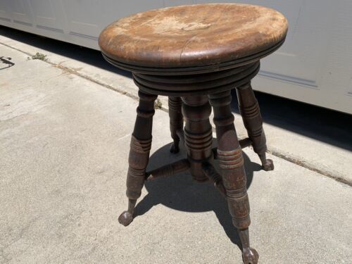 Antique 19thC A.Merriam Piano Legno Girevole Sgabello Sedile Bench Sfera Claw Item image 3