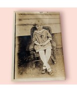Concerned Young Girl Small Rocking Chair Outdoor Antique Photo Early 1900s  - $14.78