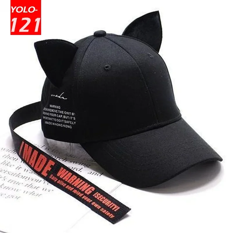 Cool Cat Ears Caps Cute Long Strap Cap Women Streamer Cap Men&#39;s Punk Baseball - £10.31 GBP+