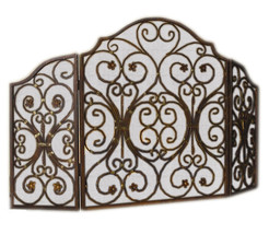 Antique Finish Iron Provincial 3 Panel Fireplace Screen - £450.80 GBP
