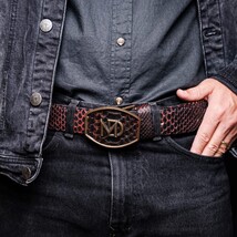 Men's Arkansas Genuine Snake Skin Belt BlackCherry image 9