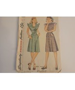 1944 Simplicity  Sewing Pattern 1283 Button Front Dress Size 16 - £10.58 GBP