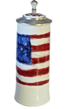 Patriotic Stars &amp; Strip Flag Eagle aLWe Ceramic Lidded Stein 9 3/4&quot; Tall - £29.37 GBP
