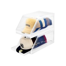 2 Pack , Stackable Clear Baseball Caps Holder Box Containers With Slidin... - $73.99