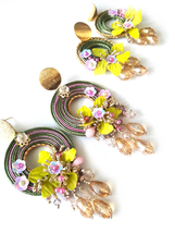 Green Earrings, Green Pink Earrings, Statement Earrings, Floral Earrings, Chic  - £17.54 GBP