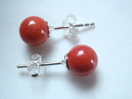 Genuine Red Coral Sponge 925 Sterling Silver Stud Round Earrings 6 mm - £7.02 GBP