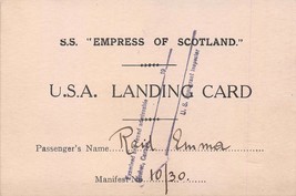 S S Empress Of Scotland~U.S.A. Landing Card 1930 - £5.09 GBP