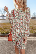 White Floral Printed Long Sleeve Mini Dress - $18.57