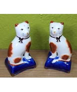 Antique Small English Staffordshire Russet Calico Mantle Table Cat Pair ... - $331.62