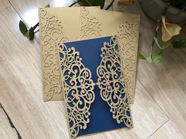 50pcs Begie Gold Wedding Invitation,Laser Cut Wedding Cards,Invite Covers - £45.40 GBP