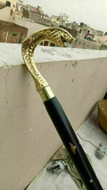DESIGNER SOLID BRASS KING SNAKE HEAD HANDLE WOODEN CANE WALKING STICK HA... - $50.64 CAD