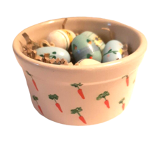 VTG Roseville Pottery Painted Easter Dish Ramekin Eggs Carrots MaryAnn J... - $22.43