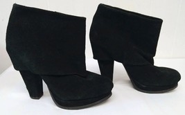 Steve Madden WM 7M Black Suede Leather 4.5&quot; Heeled Platform Bootie Slouc... - £29.57 GBP