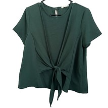 Cedar &amp; Gold Blouse Medium Green Polyester Spandex Made in USA Front Tie - £10.65 GBP
