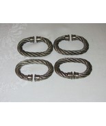 Set 4 Napkin Rings Holders Metal Rope Heavy Oval Vintage Silver Tone Metal - £15.58 GBP