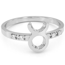 Taurus Zodiac Sign Diamond Ring In Solid 14k White Gold - £196.74 GBP