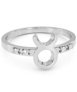 Taurus Zodiac Sign Diamond Ring In Solid 14k White Gold - $249.00