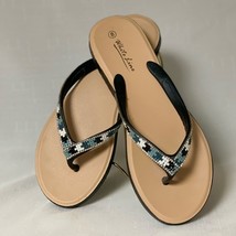NWOT Flip Flops Thong Sandals Women 8 Tan/Black Aztec Rhinestones WHITE LINE - £31.38 GBP