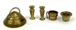 Vintage Dollhouse Miniature Kitchen Brass Tea Kettle Candle Sticks Pot Lot  - £9.74 GBP