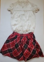 JANIE AND JACK Christmas Red Tartan Plaid Skirt Ivory Blouse Set Worn Once Sz 3 - £30.56 GBP