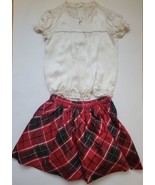 JANIE AND JACK Christmas Red Tartan Plaid Skirt Ivory Blouse Set Worn On... - $54.80 CAD