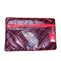 Vintage Leather clutch pouch purse with double sided zipper red and burgundy  - $27.41