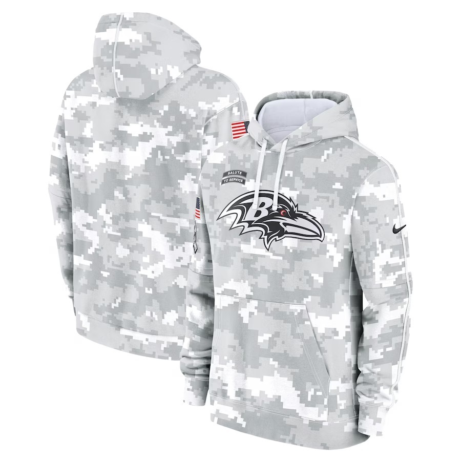 Mens White Camo Ravens 2024 Salute to Service Pullover Hoodie - Baltimore
