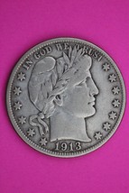 1913 D Barber Liberty Half Dollar Scarce Semi Key Date Silver Old Coin 0024 - $189.99