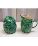 Vintage Art Pottery Holland Mold SF Cabbage Leaf Creamer + Sugar Bowl - $42.76