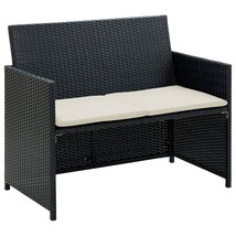  2-seater Sofa Black Poly Rattan, Powder-Coated Steel, Polyester - $2,914.39 MXN