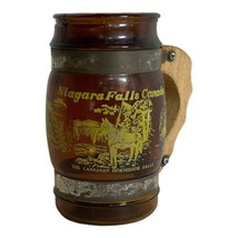 Niagara Falls Canada Wooden Handle Amber Glass Mug  Canadian Horseride S... - £22.05 GBP