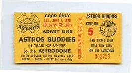 Astros Buddies Ticket Houston Astros St Louis Cardinals June 8, 1975 Ast... - $27.72