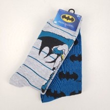 Batman Socks 2 Pair Men&#39;s Crew 6-12 Grey Blue DC Comics New - $14.75