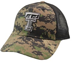 Texas Tech Red Raiders NCAA Digital Camo &amp; Black Mesh Back Truckers Hat - £16.47 GBP