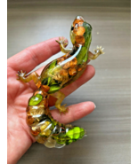 Cute Lizard Flower Resin Paper Weight Desk Alter Home Decor - $24.74