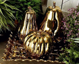 Glam Bronze Ceramic Decorative Fruit Assortment With Basket Tray Plate Accent - £43.95 GBP