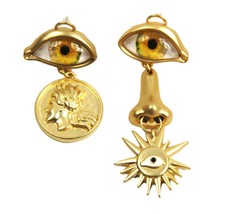 New! 14kt Matte Gold Plate Surreal Dali Style Eyes Nose Mouth Earrings - £35.59 GBP